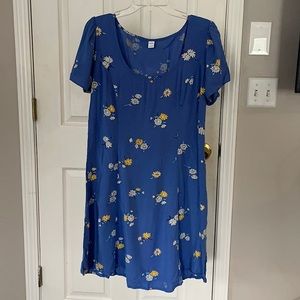 Short sleeve/Blue Floral/Dress/KneeLenght